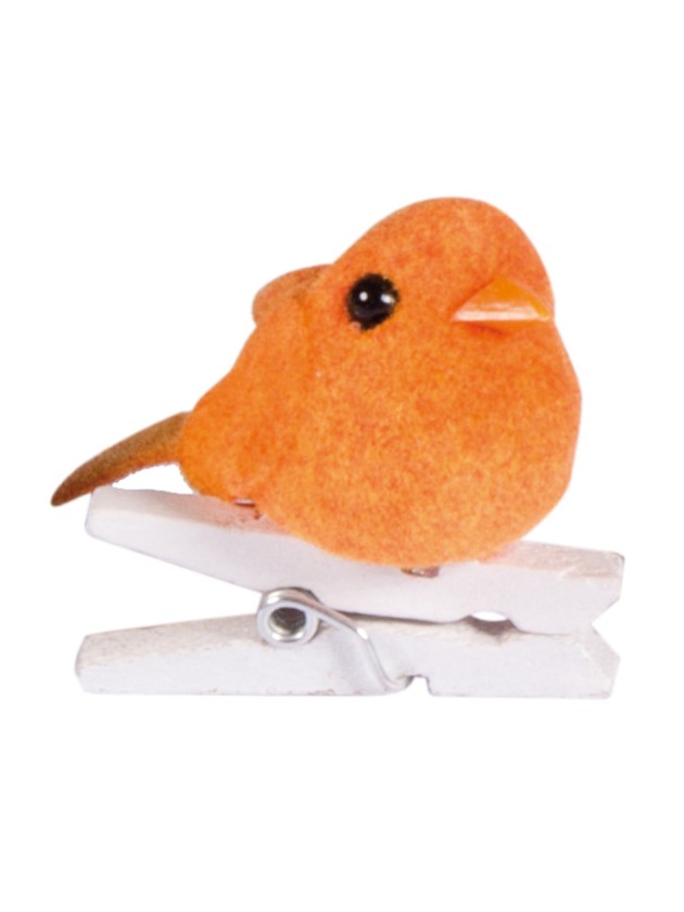 SET 6 OISEAUX ORANGE SUR PINCE  3CM