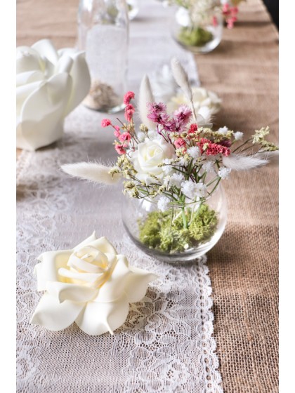 SET 4 ROSES IVOIRE SUR TIGE  DIA 8CM