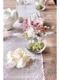 SET OF 4 IVORY ROSES ON STEM  DIA 8CM