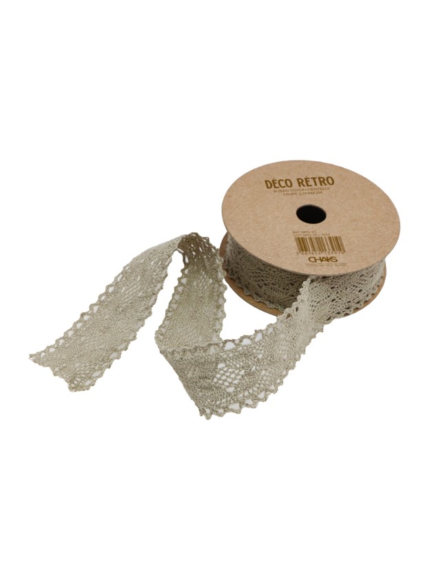 RUBAN COTON DENTELLE TAUPE 2.5CM X 2M
