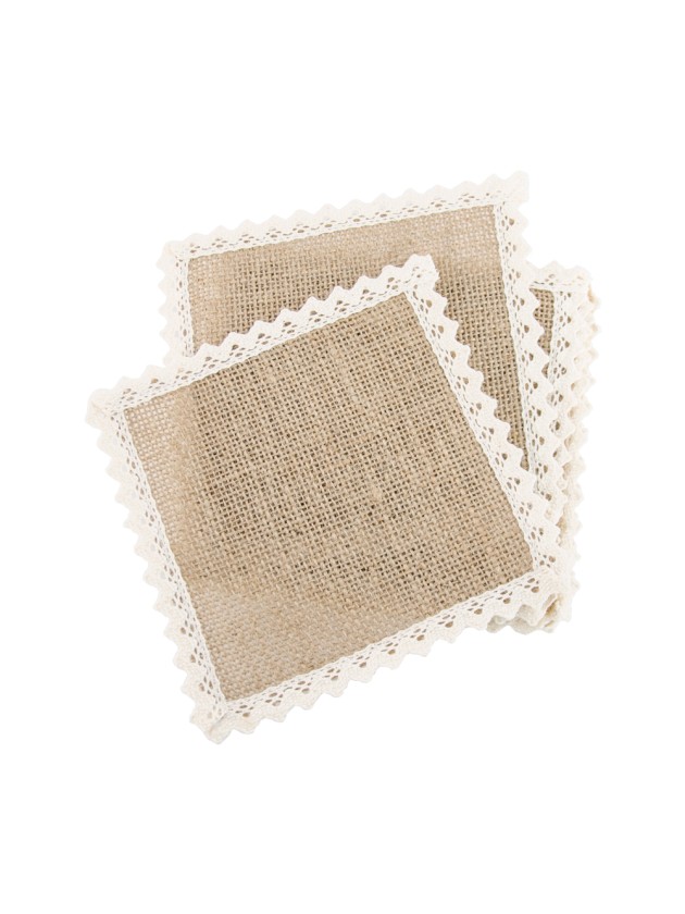SET OF 6 JUTE LACE PLACEMATS 12CM X 12CM