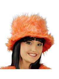 ORANGE PLUSH HAT FLOWER-POWER HIPPIE ONE SIZE