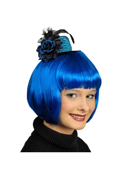 MINI CHAPEAU PAILLETE TURQUOISE AVEC ROSE TU
