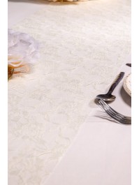 IVORY ROSES LACE TABLE RUNNER 30CM X 5M