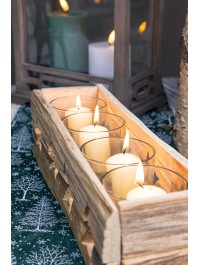 WOODEN CANDLE HOLDER 4 GLASSES 37CM X 11.5CM X 10CM