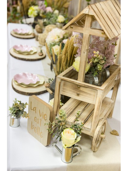 SMALL WOODEN TROLLEY 62CM X 24CM X 61CM