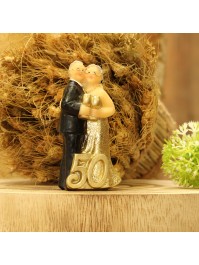 COUPLE RESINE NOCES D\'OR VERRE A LA MAIN 4.6CM X 3.2CM X 8.6CM