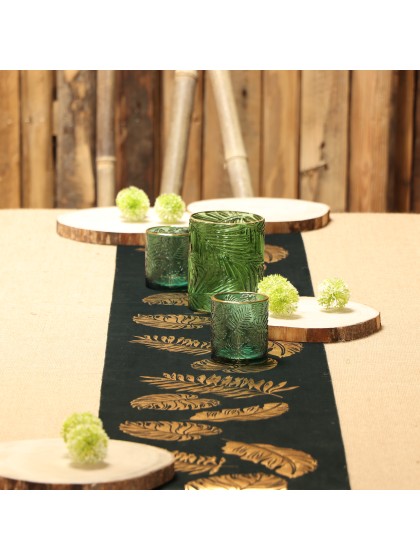 GREEN LEAF GLASS CANDLEHOLDER DIA 10CM X 12.5CM