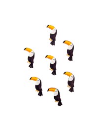 SET 12 ADHESIVE WOODEN TOUCAN CONFETTI 2CM X 3CM