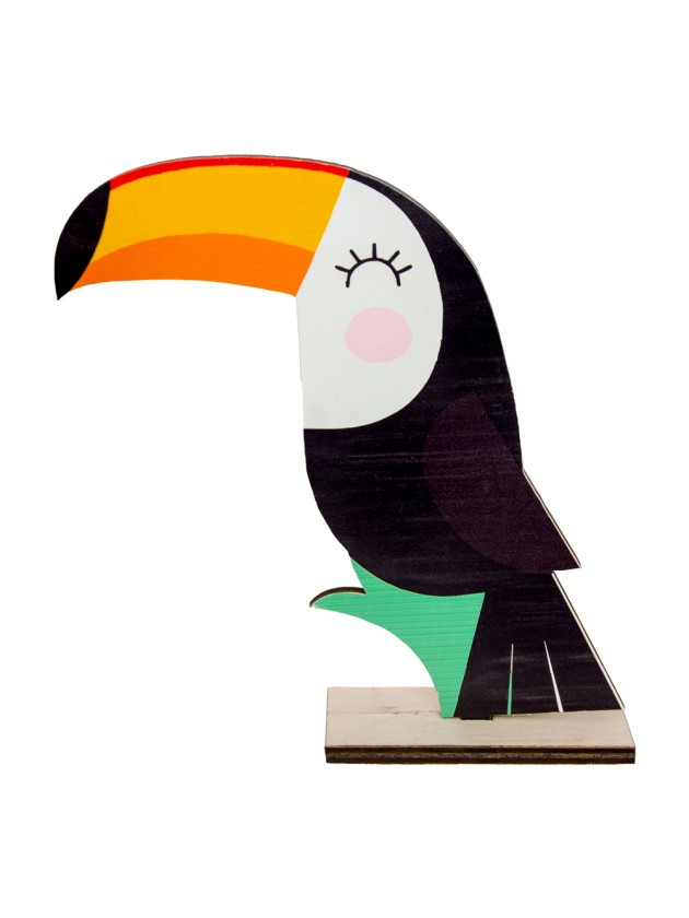 CENTRE DE TABLE BOIS TOUCAN IMPRESSION RECTO VERSO 17.5CM X 4.5CM X 20CM
