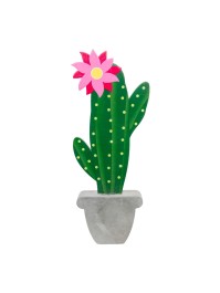 WOODEN CACTUS ON CEMENT BASE 11CM X 3CM X 31CM