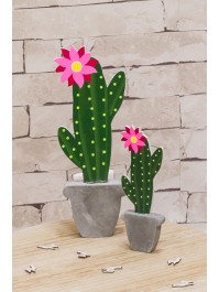DECO CACTUS BOIS SUR BASE CIMENT 11CM X 3CM X 31CM