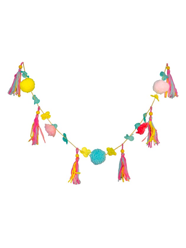 GUIRLANDE POMPONS MULTICOLORES 145CM