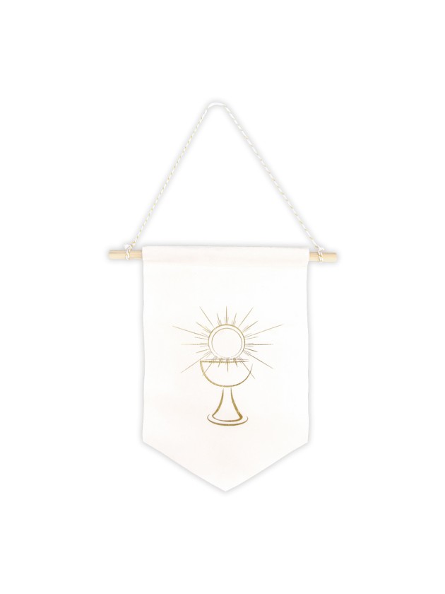 FANION VELOURS A SUSP COMMUNION BLANC/OR 25CM X 27CM
