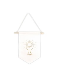FANION VELOURS A SUSP COMMUNION BLANC/OR 25CM X 27CM