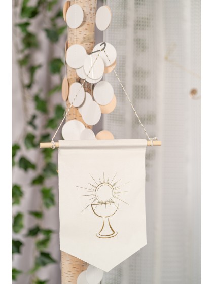 WHITE/GOLD COMMUNION VELVET FLAG 25CM X 27CM