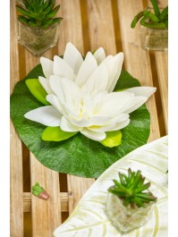 WHITE LOTUS FLOWER ON LEAF 22CM