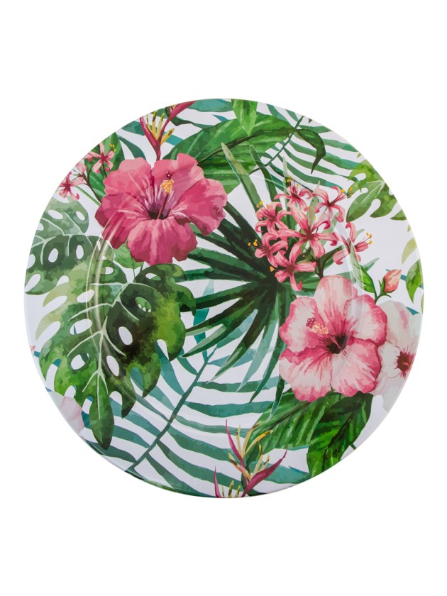DECO PLATE TROPICAL FLOWERS DIA 33CM X 1.5CM HT