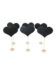 SET OF 6 SLATE/ WOODEN TABLE BLACKBOARD HEARTS 11.5CM X 21CM