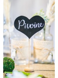 SET 6 MARQUE-TABLES COEUR ARDOISE / BOIS 11.5CM X 21CM