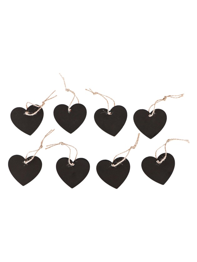 BAG OF 8 HEART-SHAPE SLATE CHALKBOARDS W/ JUTE ROPE 6.5CM X 0.3CM X 6CM