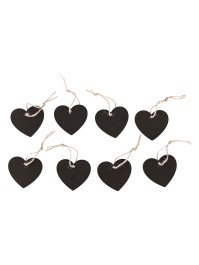 BAG OF 8 HEART-SHAPE SLATE CHALKBOARDS W/ JUTE ROPE 6.5CM X 0.3CM X 6CM