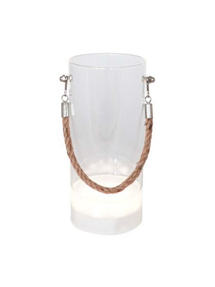 GLASS VASE ON LIGHTING BASE 7 LEDS W/ JUTE HANDLE DIA 9.5CM X 20CM