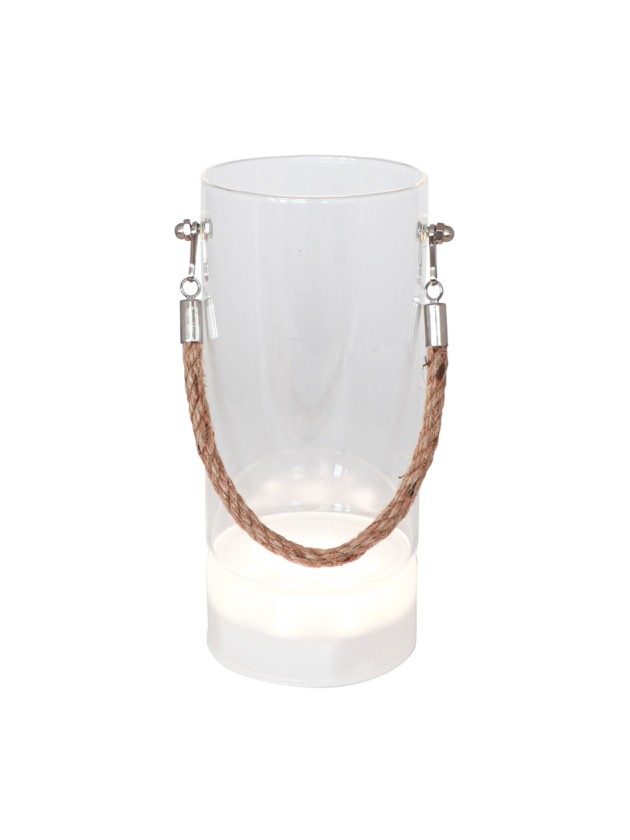 GLASS VASE ON LIGHTING BASE 7 LEDS W/ JUTE HANDLE DIA 9.5CM X 20CM