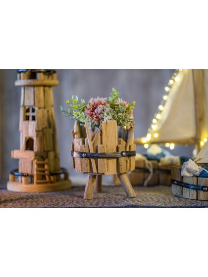 BOUQUET 4 FLEURS VIEUX ROSE 26CM / BOUTON DIA 6CM