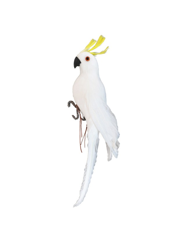 WHITE PARROT TO HANG 5CM X 5CM X 25CM