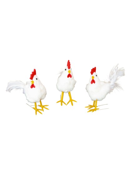 POULE BLANCHE 3 ASS 5CM X 12CM X 11CM