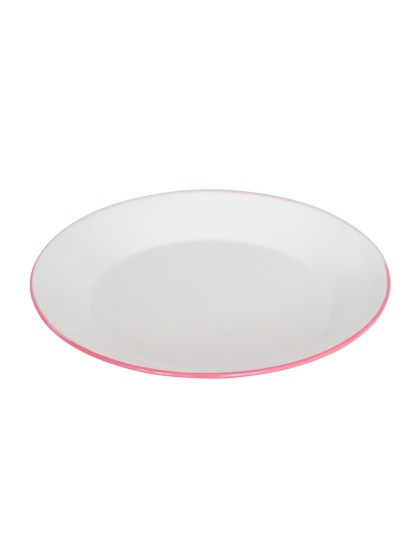 WHITE/PINK METAL PLATE DIA 25CM X 2.5CM