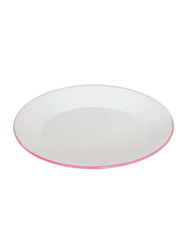 WHITE/PINK METAL PLATE DIA 25CM X 2.5CM