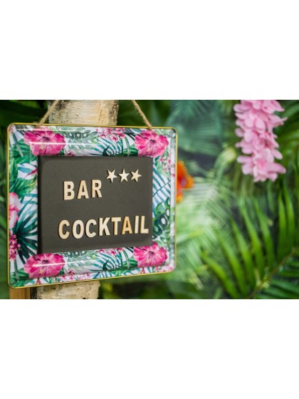 METAL SLATE TROPCIAL FLOWERS TO HANG 30.5CM X 24.5CM X 1.5CM