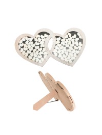 WOODEN DOUBLE HEART FRAME W/ 85 HEARTS 60.5CM X 2CM X 37CM