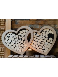 WOODEN DOUBLE HEART FRAME W/ 85 HEARTS 60.5CM X 2CM X 37CM
