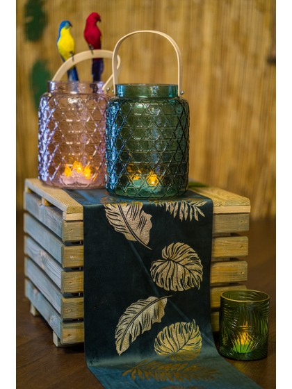 VELVET TABLE RUNNER WITH GOLDEN LEAVES 28CM X 3M