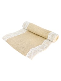 CHEMIN DE TABLE JUTE DENTELLE BLANCHE 30CM X 3M
