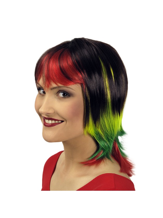 PERRUQUE MACARENA MARRON VERT ROUGE 