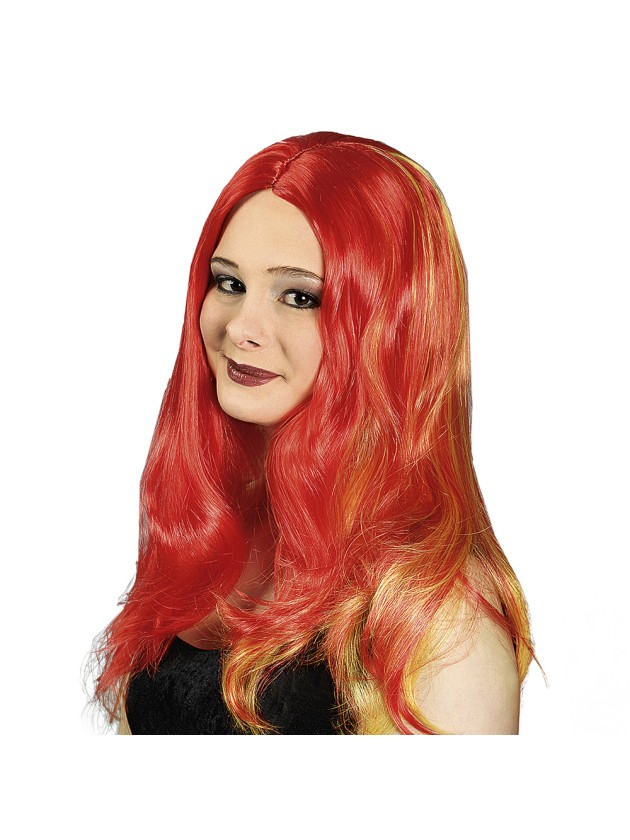 PERRUQUE LUCIFANA ROUGE MECHES JAUNES 