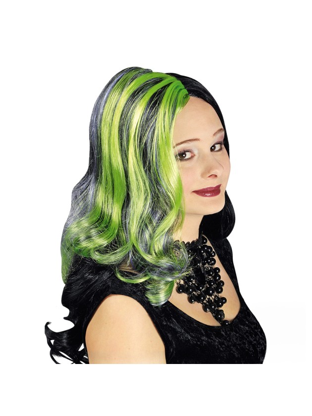 WIG CELIA BLACK WITH GREEN WISPS OF HAIR 