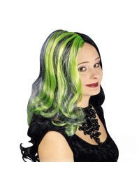 WIG CELIA BLACK WITH GREEN WISPS OF HAIR 