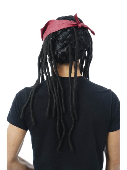PERRUQUE PIRATE JACK FOULARD ROUGE RASTA NOIR 