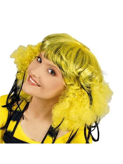 PERRUQUE DONNA AFRO JAUNE MECHES NOIRES 