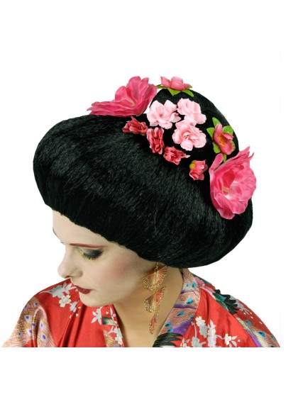 PERRUQUE GEISHA JAPONAISE AVEC FLEURS 
