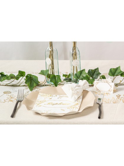 SACHET 4 BOURSES VELOURS FLEURIES OR 8CM X 10CM