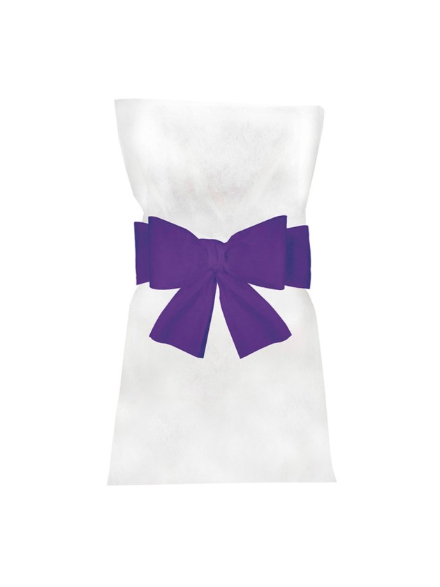 6 PURPLE BOWS FOR CHAIR COVERS 19CM X 3M