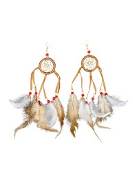 BOUCLES D\'OREILLES ATTRAPE RÊVE PLUMES BLANCHES ET MARRONS 