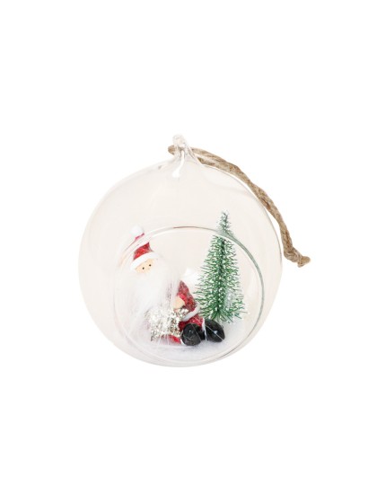 GLASS BALL SANTA W/ BEARD 7CM X 6.5CM X 8CM
