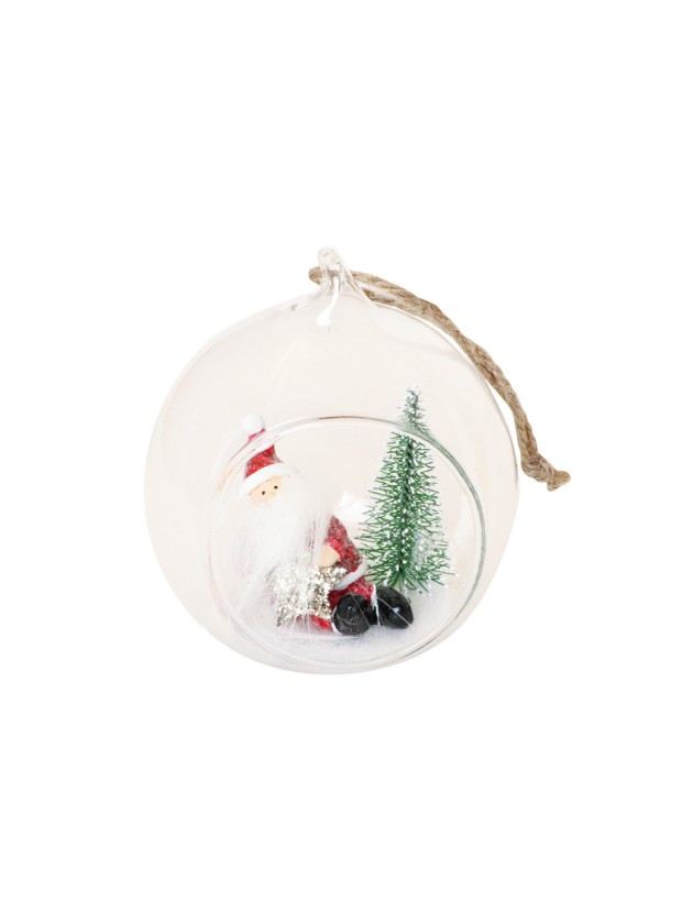 GLASS BALL SANTA W/ BEARD 7CM X 6.5CM X 8CM